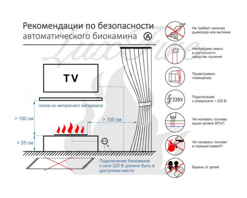 Автоматический биокамин Lux Fire Smart Flame 1100 RC