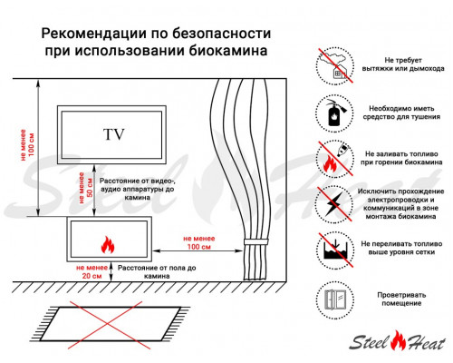 Биокамин угловой SteelHeat GRAND 900 правый